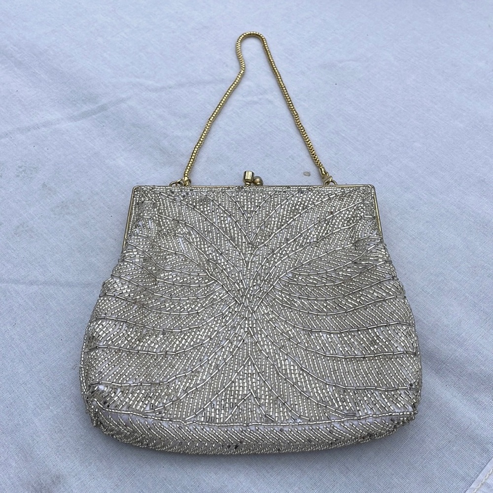 Vintage evening bag mostly silver with gold wrist chain